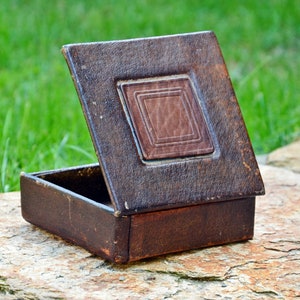 Vintage Leather Jewelry Box – Vintage Brown Trinket Box, Memory Box