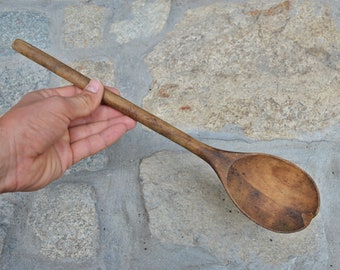Cuchara de madera vintage hecha a mano: decoración de cocina primitiva