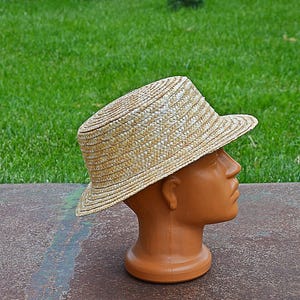 Vintage vintage traditionele ronde unisex strohoed, zonnehoed voor dames en heren, nieuw ongebruikt