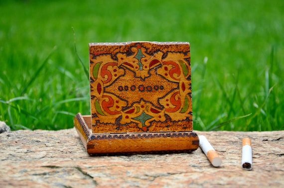 Cigarette case, Vintage Wooden Cigarette case, Py… - image 2