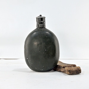 Vintage Bulgarian Army Aluminum Canteen, 1960s Military Surplus Water Bottle