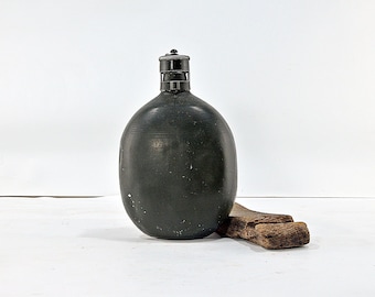 Vintage Bulgarian Army Aluminum Canteen, 1960s Military Surplus Water Bottle