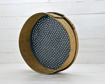 Antique Wooden Sieve: Rustic Farmhouse Decor, Bulgaria 1930