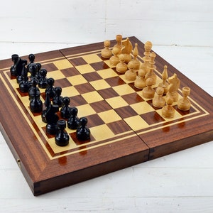 Vintage Handmade Wooden Chess and Backgammon Set: Large Folding Game