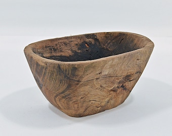 Hand-Carved Walnut Wood Bowl | Rustic Primitive Decor