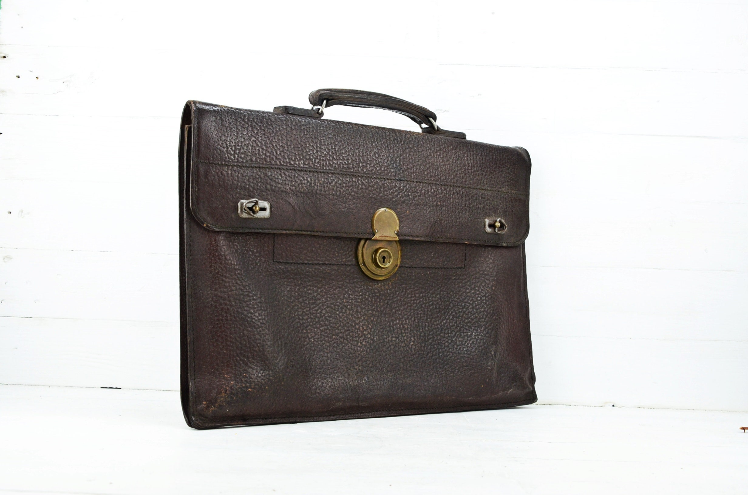 Vintage Genuine Leather Briefcase Handmade Bag Аark Brown Etsy