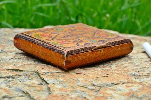 Cigarette case, Vintage Wooden Cigarette case, Py… - image 5