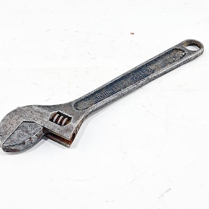 Vintage Adjustable Spanner, Polish Metal Tool, Industrial Workshop Decor