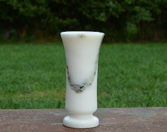 Vintage Handmade Marble Vase: White, Black & Pink Accent