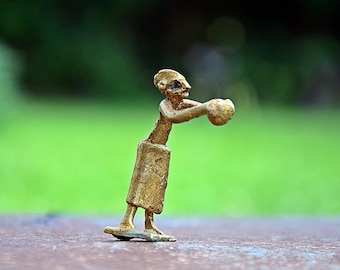 Vintage Bronze Sculpture, Small Metal Figurine, Collectible Rustic Statue, Miniature Art Decor
