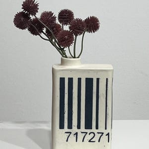 Porcelain Milk Carton Vase, Barcode Ceramic Sculpture, Black and White Pottery, One of a Kind Contemporary Ceramic Art