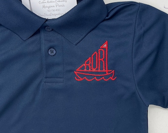 Boys Sailboat Monogram Polo Design