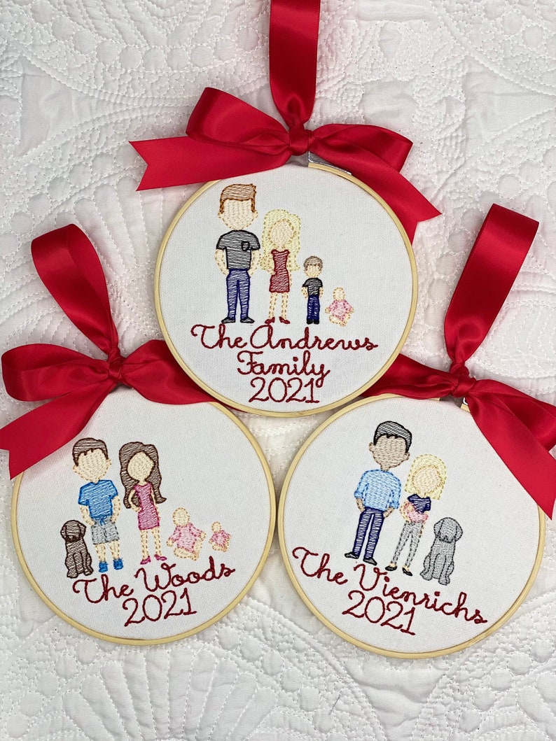 Personalized Embroidered Family Christmas Ornaments image 1