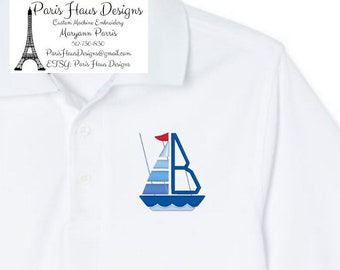 Boys Sailboat Monogram Polo Design