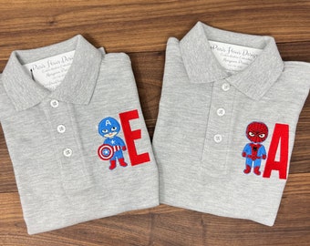 Monogramed Superhero Character Polo Shirt for Boys