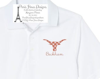 Boys Gingham Longhorn Monogram Polo Design