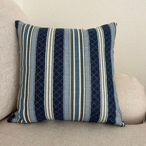 READY TO SHIP Indigo Cream Light Blue Stripe Linen Pillow Case, Nautical Toss Pillow, Navy Coastal Sofa Cushion, Beach Bungalow, Lake House