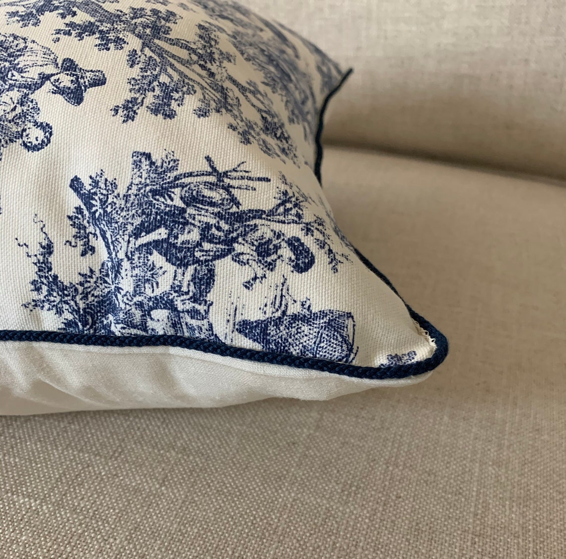 Navy Blue Toile Pillow Cover Waverly Fabric French Country Etsy