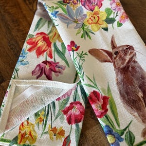 Bunny & Floral Cotton Tea Towel: Colorful Kitchen Decor, Eco-Friendly