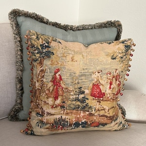 Bosporus Antique Red Toile Pillow Cover, Linen w/Trim, French Cottage, English Country Décor, Farmhouse, Grand Millennial, Cottagecore Style