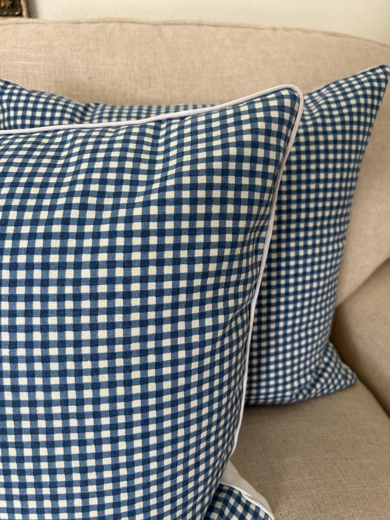 Blue Gingham Pillow Cover, Coastal Cottage, Transitional Check Decor image 3