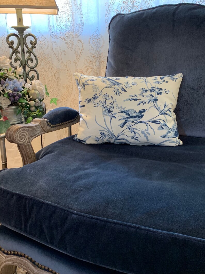 Blue white toile pillow cover French country bird sofa Etsy