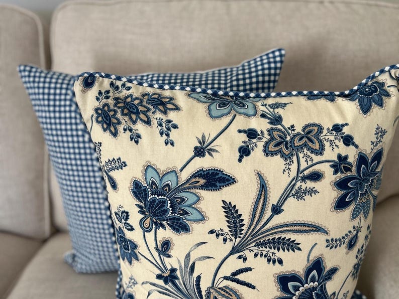 Blue Gingham Pillow Cover, Coastal Cottage, Transitional Check Decor image 5