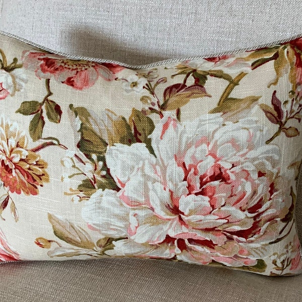 Tea Rose Linen Pillow Cover, Cottagecore, English Country Sofa Cushion Cover, French Cottage Décor, Romantic Farmhouse, Shabby Chic Pillow
