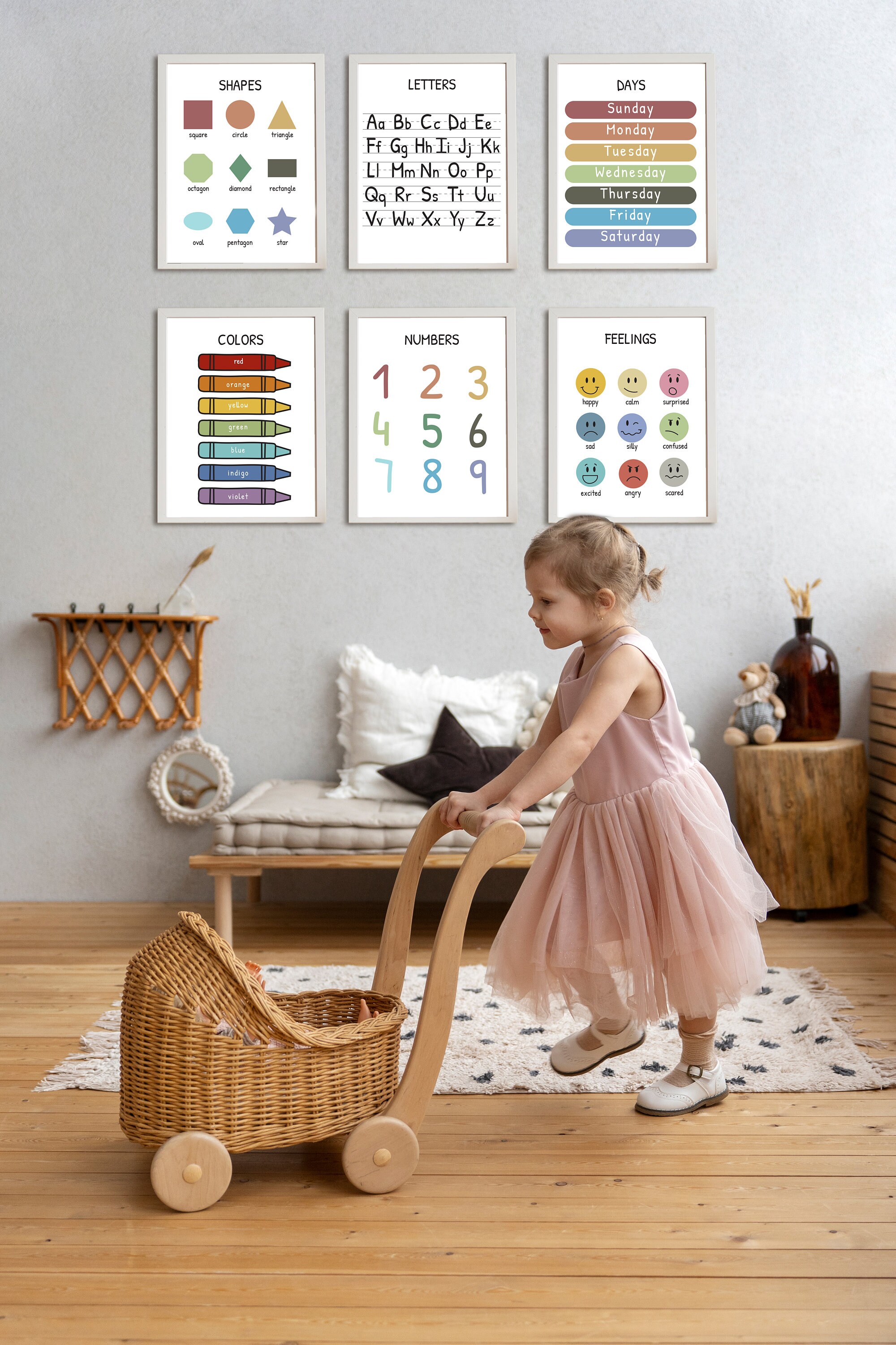 Set of 12 Educational Posters | Homeschool Decor | Boho Toddler ...