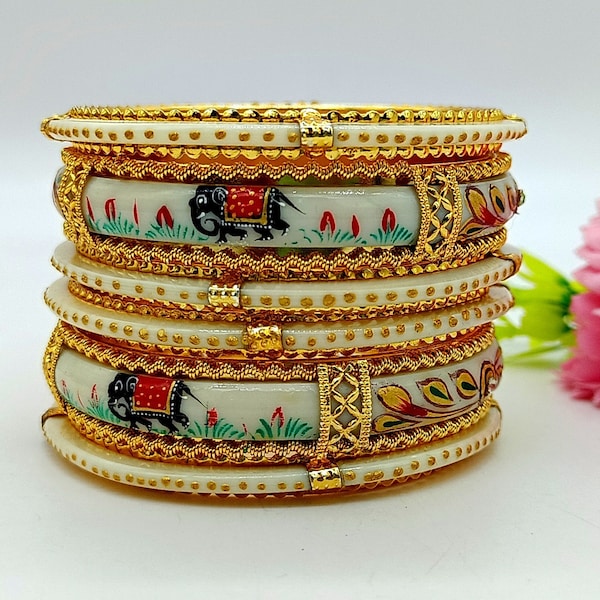 Hand Painted Meenakari Elephant Bangles -Wedding Bridal Bangles - Gift For Mom/Sister/Wife -Multi Color Seep Bangles -Handmade Ethnic Tribal
