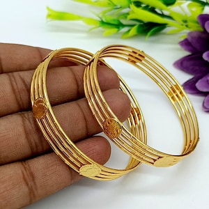 1 Pair Gold Plated Rajwada Bangles - Ethnic Tribal Boho Bangles - Women&#39;s Jewelry - Gift For Mom/Sister/Wife - Wedding Bridal Indian Jewelry
