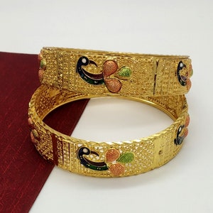 Meenakari Peacock Bangles - Gold Plated Filigree Bangles - Gift For Women - Wedding Bangles - Indian Gold Bangles - Handmade Jaipuri Bangles