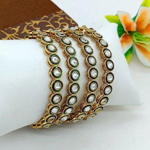 Gold Plated Kundan Bangles - Wedding Jewelry - Designer Meenakari Bangles -Indian Ethnic Tribal -Polki Diamond Gold Bangles- Bridesmaid Gift