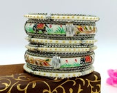 Hand Painted Elephant Bangles - Silver Plated Bridal Chura Set -Rajwada Bangles - Traditional Wedding Bracelets