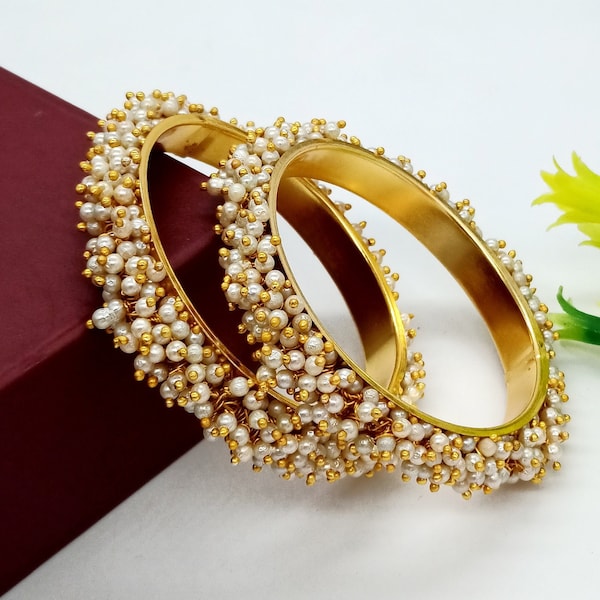 Braccialetti di perle di design - Braccialetti indiani - Regalo da damigella d'onore - Braccialetti di perle placcati in oro - Braccialetti a grappolo - Bollywood - Tradizionale - Tribale etnico