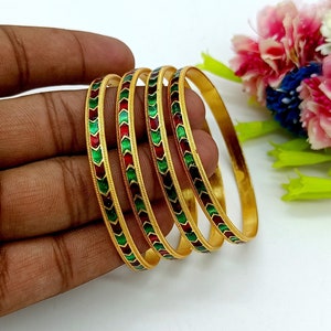 Hand Painted Multi Enameled Bangles - Designer Handmade Multi Color Kada Bangles - Indian Wedding Bridal Jewelry - Bohemian Colorful Bangles