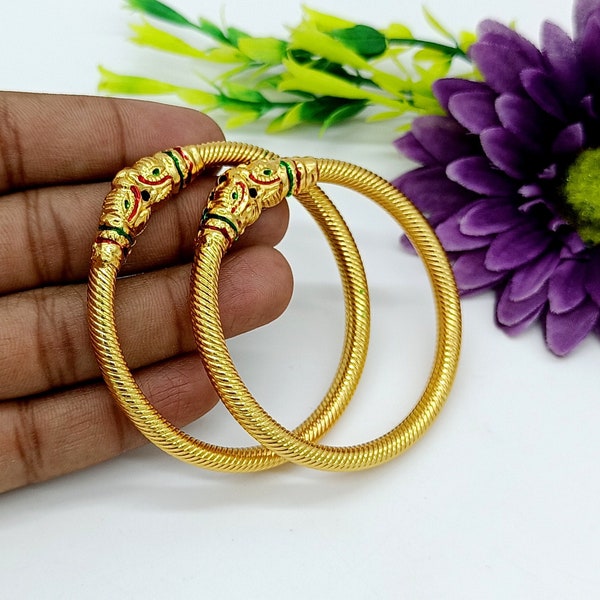 Gold Plated Meenakari Elephant Bangles - Designer Kada Bangles - Traditional Ethnic Tribal Bangles - Women's Jewelry - Bridesmaid Bangles