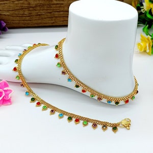 22kt vergulde enkelband paar/Payal/Moti Payal/Jhanjran/Panjeb/Pajeb/Indiase traditionele enkelbanden/zirkoon Paayal/Pakistaanse sieraden/boho-sieraden