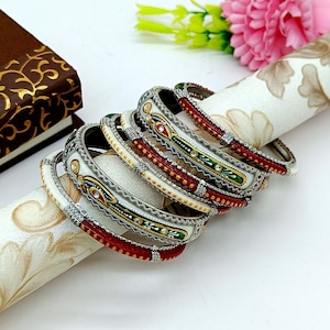 Hand Painted Meenakari Bangle Set - Wedding Bridal Bangles - Gift For Mom/Sister/Wife - Multi Color Peacock Bangles - Handmade Ethnic Tribal