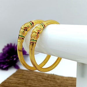 Gold Plated Meenakari Elephant Bangles - Designer Kada Bangles - Traditional Ethnic Tribal Bangles - Women&#39;s Jewelry - Bridesmaid Bangles