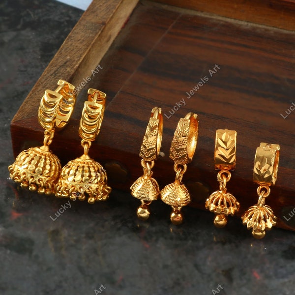 Gold Plated Zircon Hoop Earrings -Bollywood Celebrity Jhumka Balley Earring -Traditional Indian Wedding Earrings -Bridesmaid Bridal Earrings