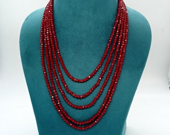 Rote Onyx-Halskette – verstellbare lange Halskette – Unisex-Schmuck – Ethno-Tribal – Edelstein-Halsstück – mehrschichtige facettierte Perlenkette