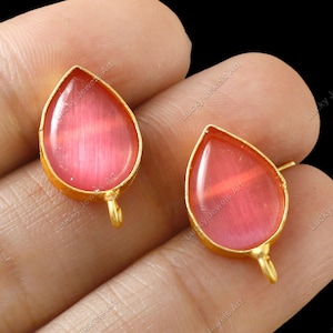 22kt Gold Plated Colorful Gemstone Earring Posts / Designer Gold Ear-post / DIY Jewelry Making Supplies / Earrings Connectors /Stud Earrings