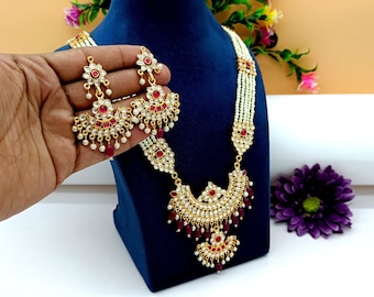 Handmade Kundan Necklace Set: Rajwada Pearl Rani Haar, Polki Diamond Style