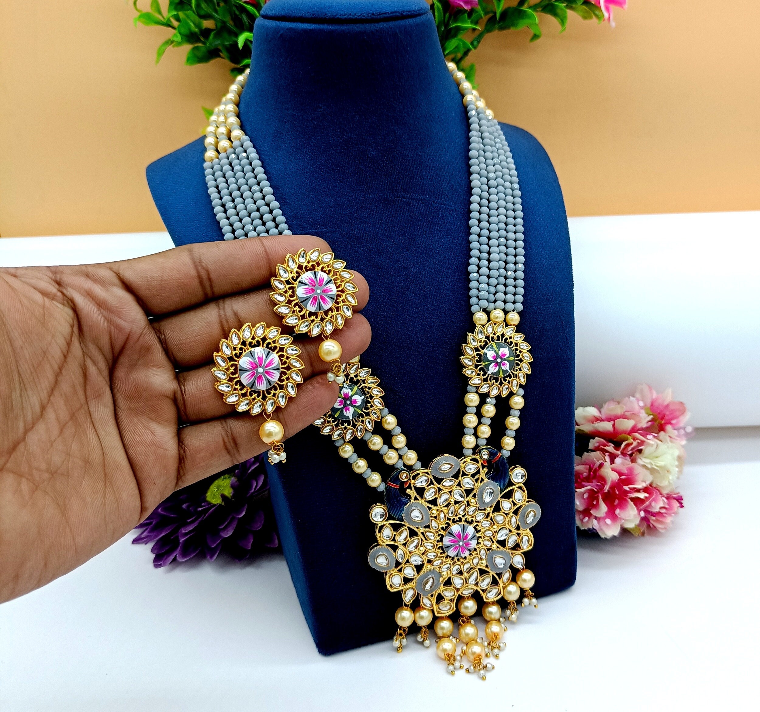Hand Painted Peacock Necklace Jodha 