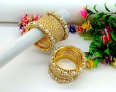 Designer Pearl Bangles - Gold Plated Bridal Chura Set -Rajwada Bangles - Traditional Wedding Bracelets