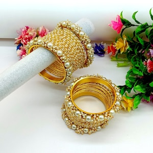 Ensemble de 14 bracelets - Ensemble de chutes de perles en plaqué or - Bracelets de mariage faits main pour la mariée - Bracelets traditionnels - Bijoux de demoiselle d'honneur