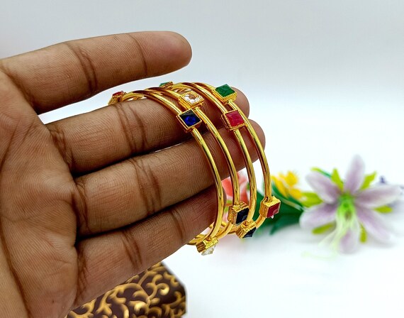 1 Pair Gold Plated Gemstone Bangles gift for Women s wedding Bridal Bangle green Pink Blue Crystal Stone Bangle handmade Indian Jewelry Etsy Australia