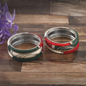 Versilberte Armreifen -Hochzeit Braut Armreifen -Geschenk für Mama / Schwester / Frau - Multi Color Seep Armreifen - Indische Armreifen - Handgemachte ethnische Armreifen