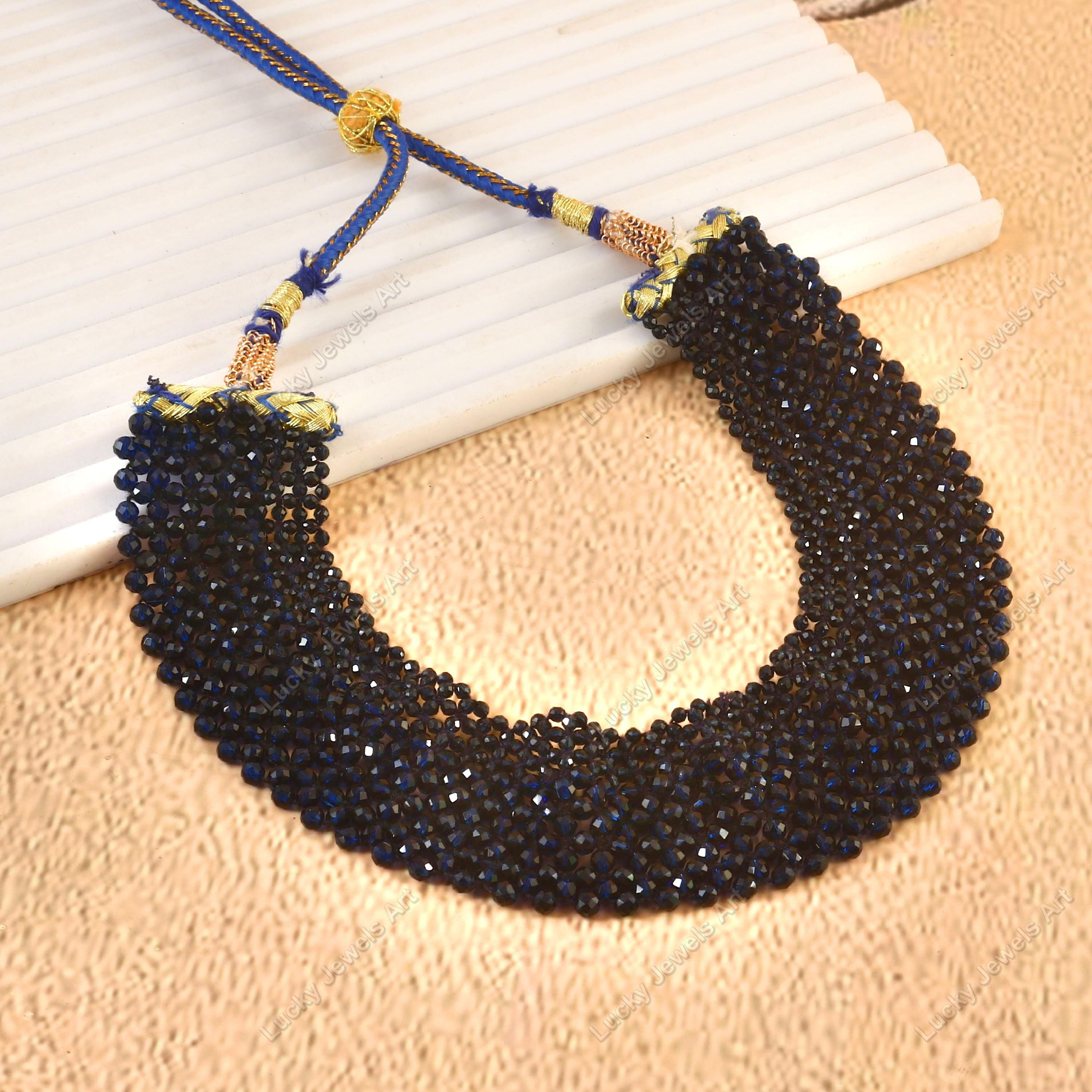 Faceted Tanzanite Blue Quartz Choker: Adjustable Beaded Necklace